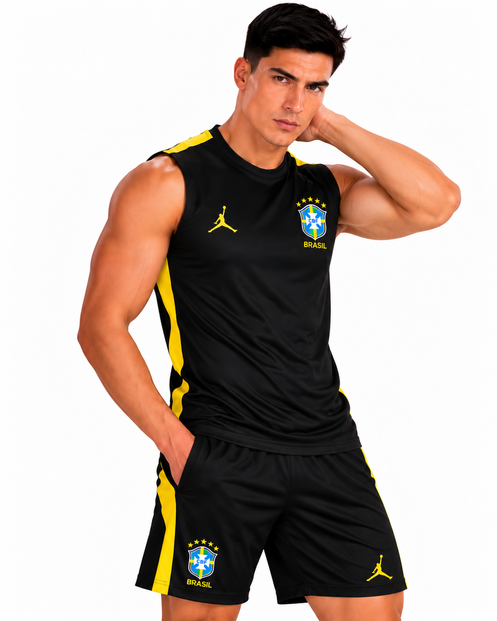 Brazil 2026/27 Black & Yellow Sleeveless Training Set – Tank Top & Shorts