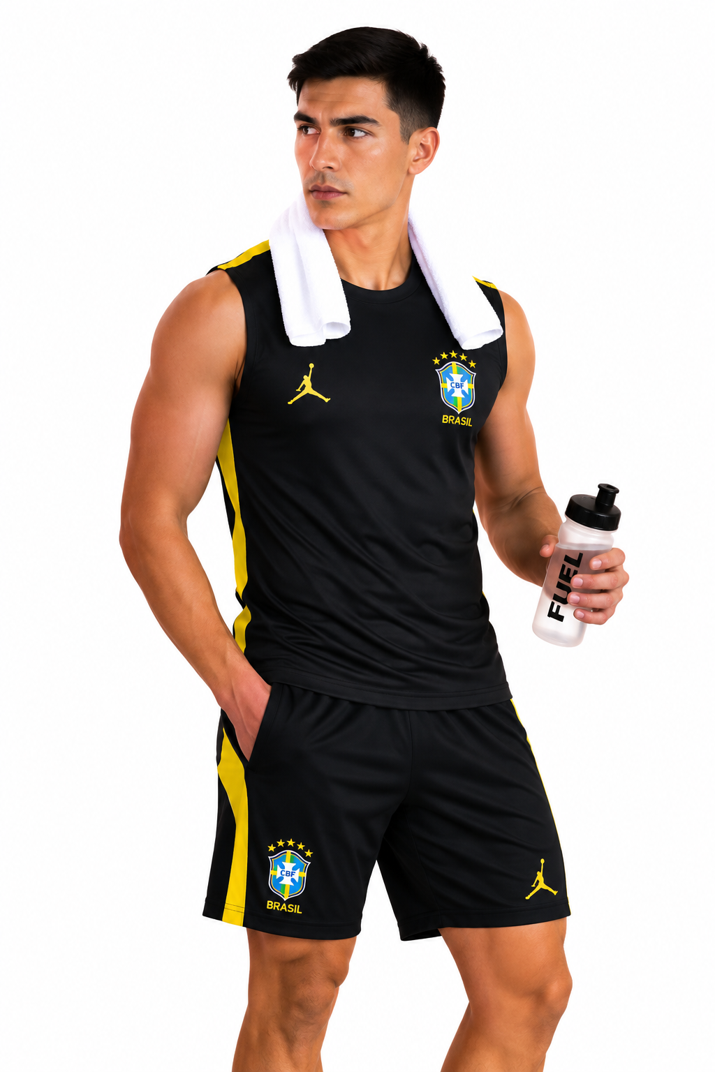 Brazil 2026/27 Black & Yellow Sleeveless Training Set – Tank Top & Shorts