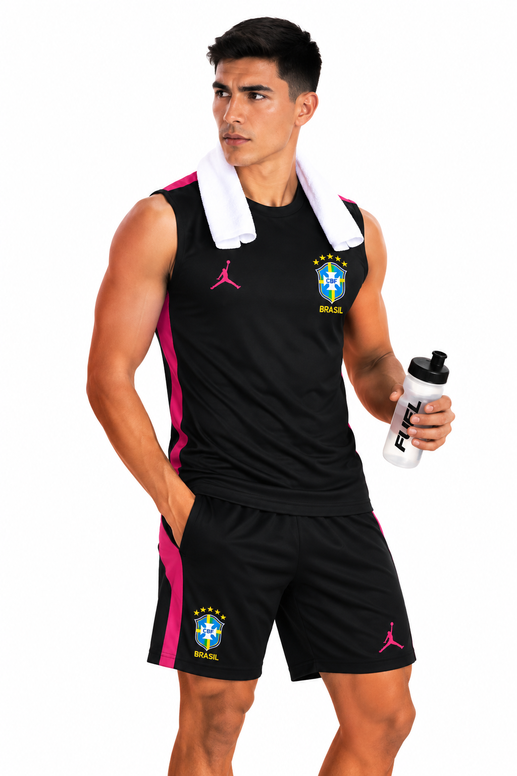 Brazil 2026/27 Black & Pink Sleeveless Training Set – Tank Top & Shorts