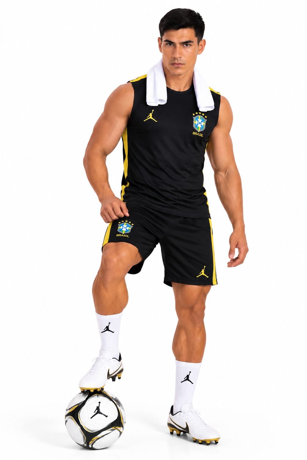 Brazil 2026/27 Black & Yellow Sleeveless Training Set – Tank Top & Shorts