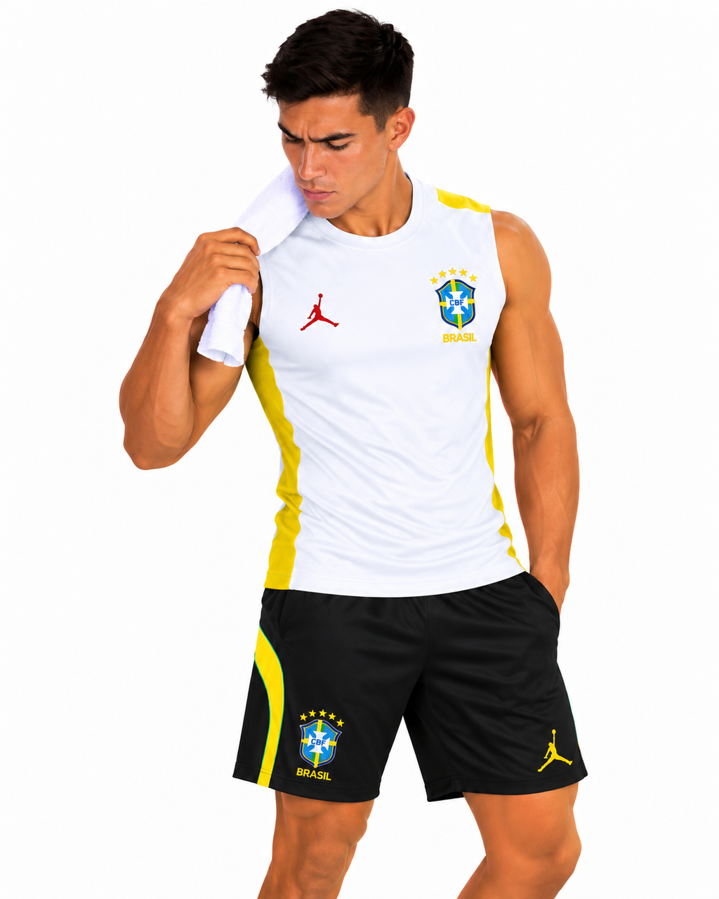 Brazil 2026/27 White Sleeveless Training Set – Tank Top & Shorts