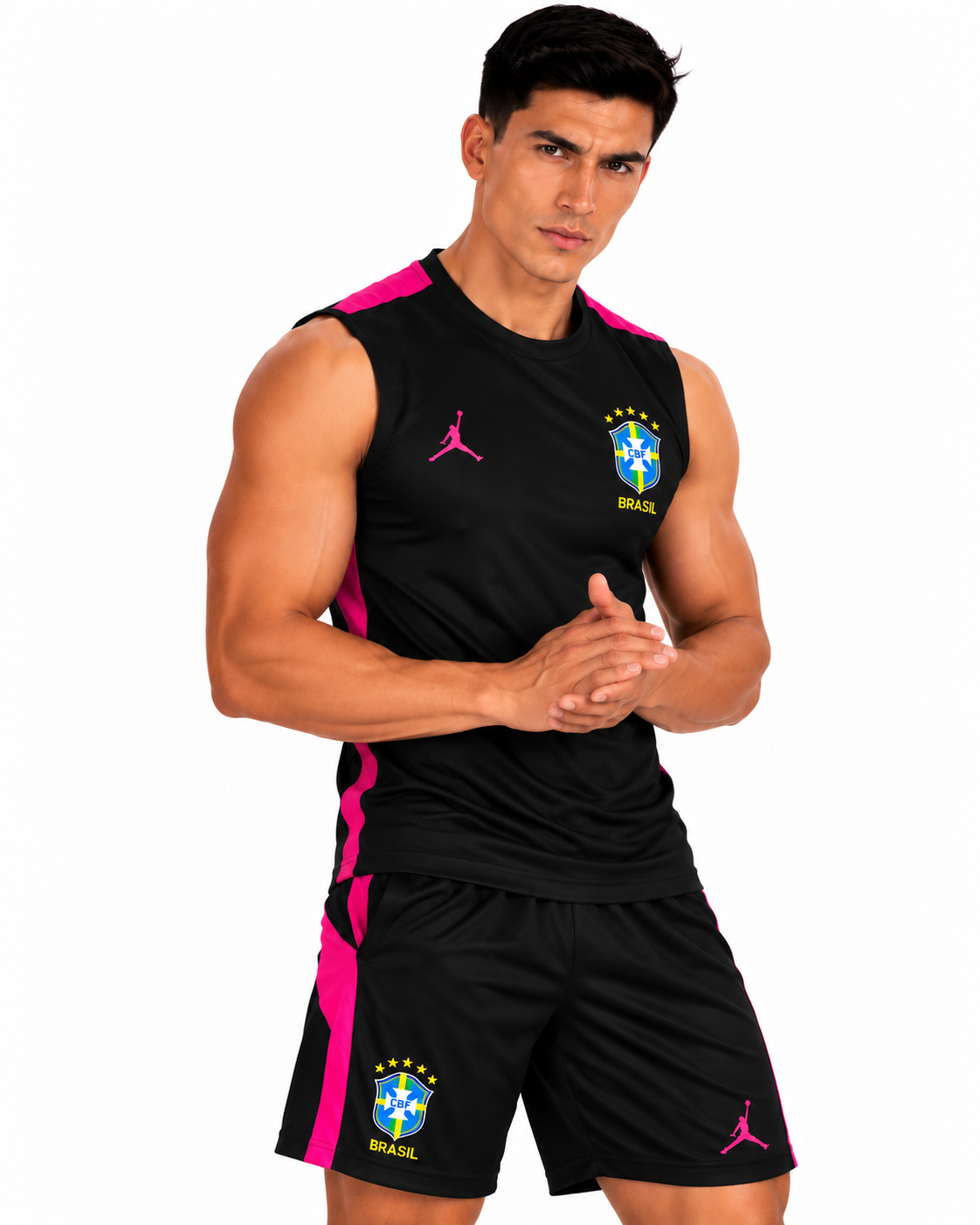 Brazil 2026/27 Black & Pink Sleeveless Training Set – Tank Top & Shorts